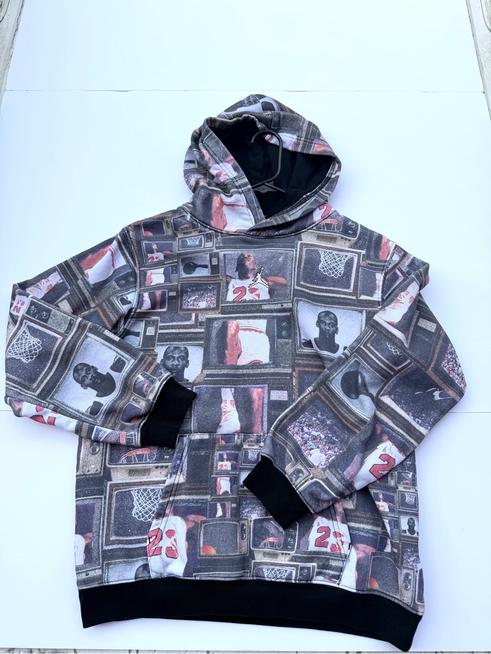 Kids Michael Jordan Retro Photo-Print Hoodie Sweater - Black/Grey